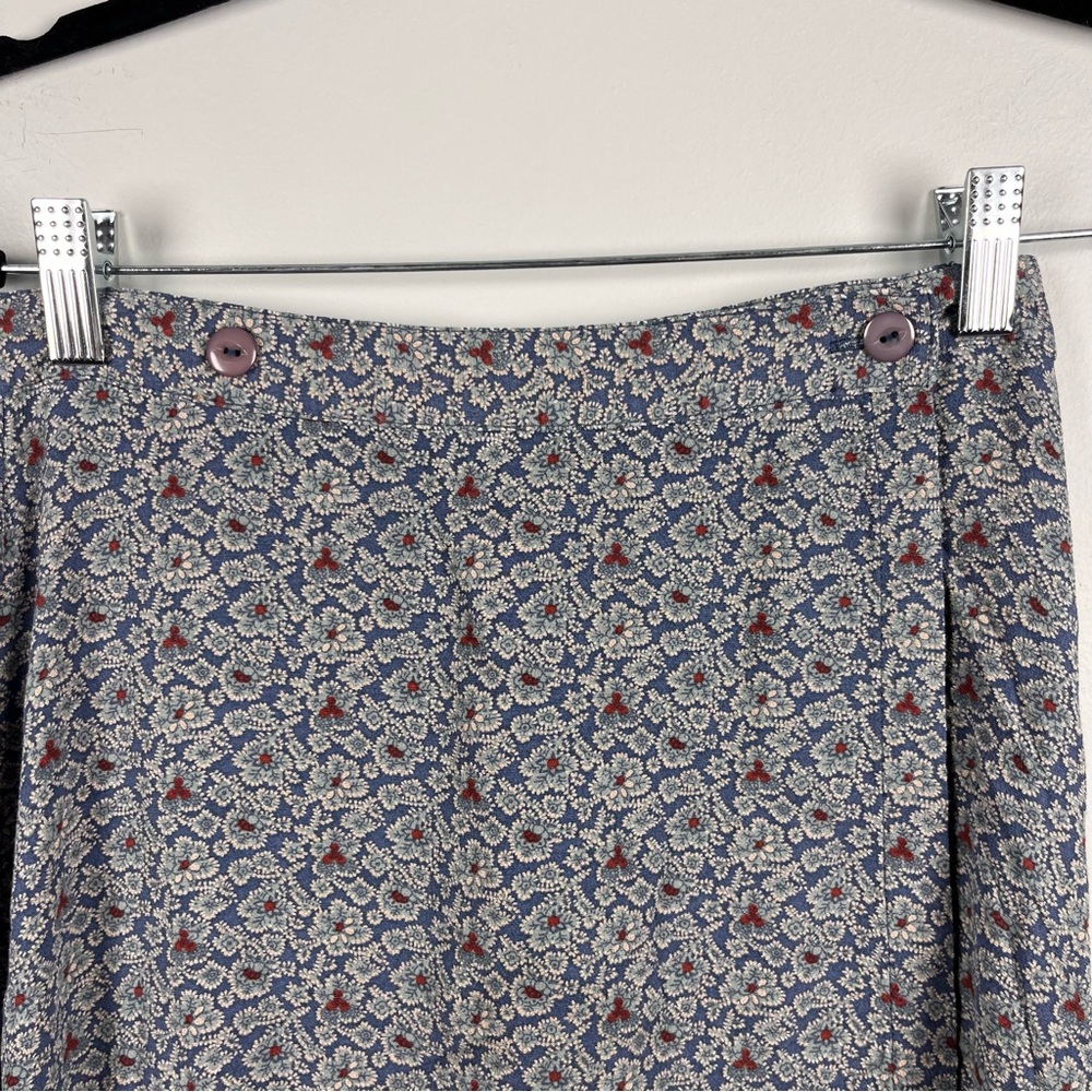 Eddie Bauer Blue Floral Print Rayon Maxi Wrap Skirt Boho Cottage Size 8 Vintage - Picture 2 of 9